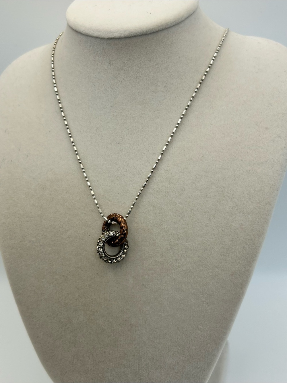Brighton Pebble Pave Necklace 18" Bronze & Clear Crystal Rings Pendant - Picture 3 of 11